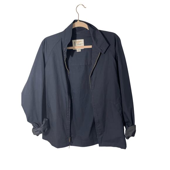 London Fog Cotton Full Zip Peaky Blinders Men Sz 40 Long Navy Blue Windbreaker - Picture 1 of 6